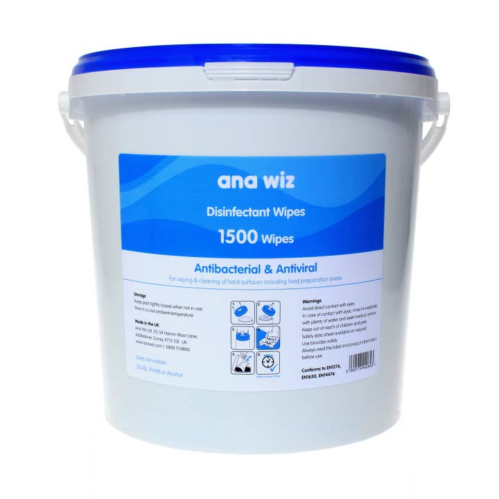 ANAGEL - Wholesale Desinfecterende handgel - Ana Wiz alcoholvrije desinfectiedoekjes (emmer van 1500 vel)