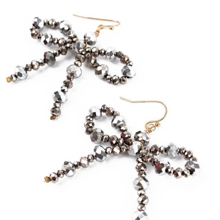 My Doris - Wholesale Dangle Earrings - SILVER BOW BEADED EARRINGS