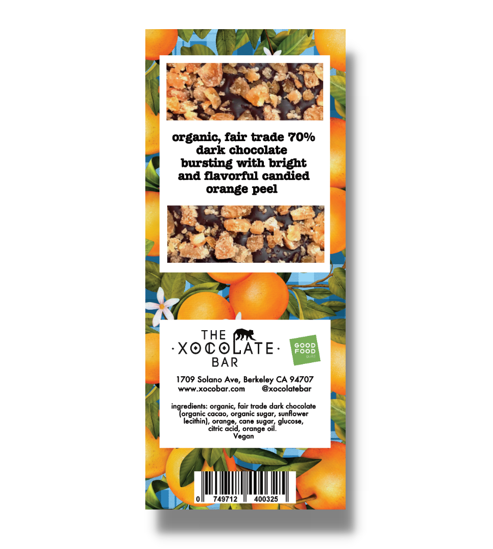 The Xocolate Bar - Wholesale Chocolate Bar - Candied Orange Bar -Organic Fair Trade Vegan Dark Chocolate3