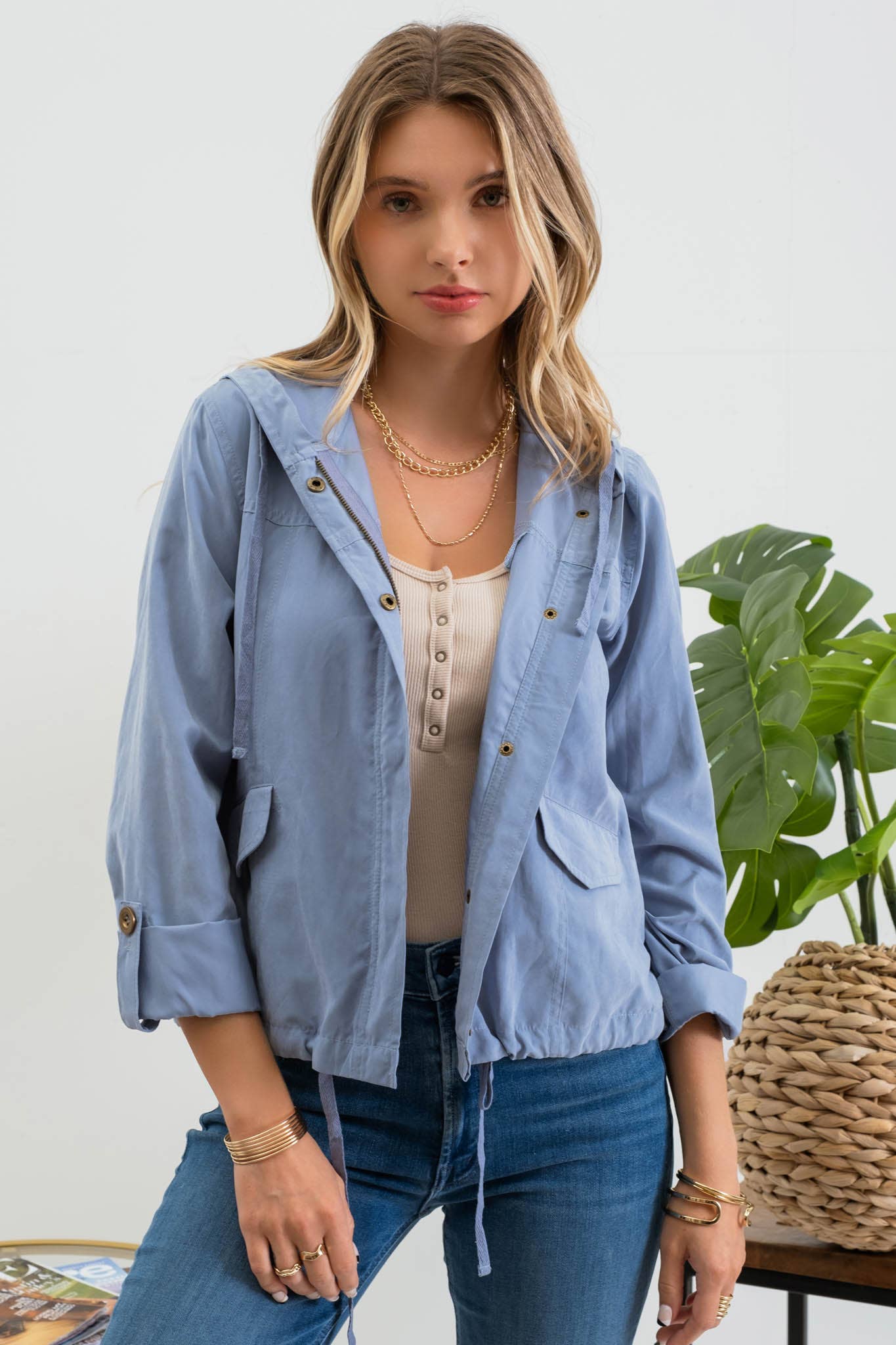 Blu Pepper - Wholesale Jacket - Women's - SNAP BUTTON ZIP UP HOODED JACKET16