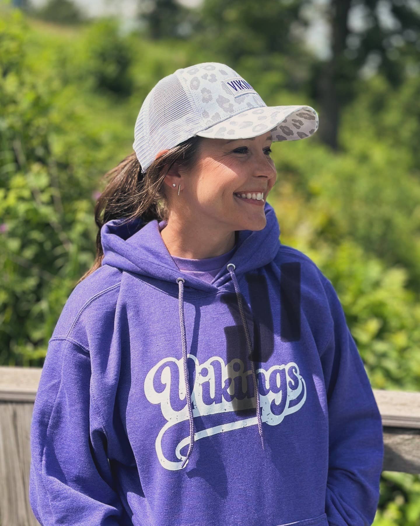 Small Town Clothing Company - Wholesale Ponytail Cap - Women's - Vikings White Leopard Ponytail Hat1