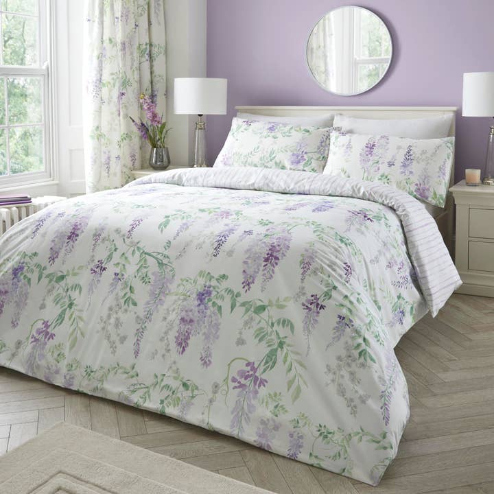 Wisteria Duvet Cover Set by Dreams & Drapes Design in Lilac for wholesale by UW Home