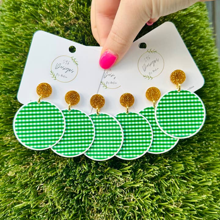 Boucles d'oreilles rondes à carreaux verts pour la vente par 596 Designs