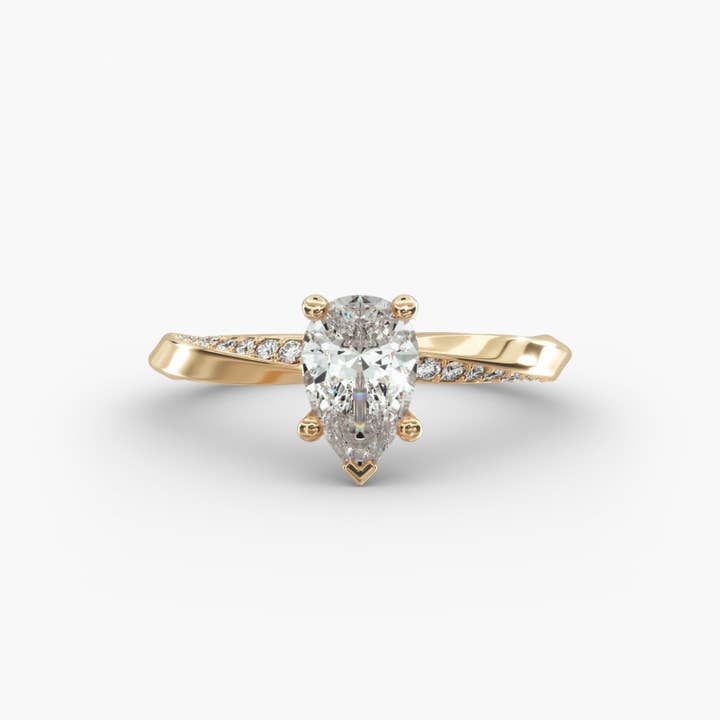 Twisted Sparkle Pear Lab Grown Diamond Center Engagement Ring for wholesale by Caratina