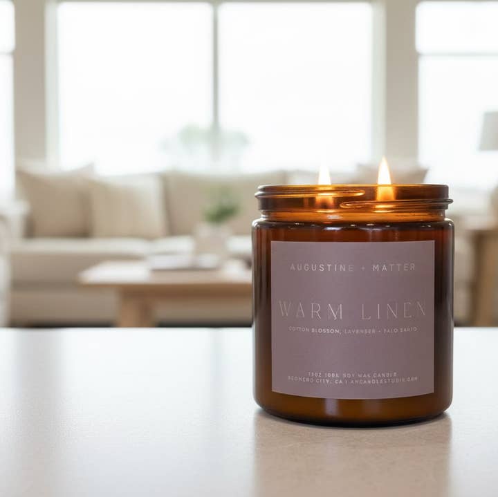 Augustine + Matter Candle Studio - Wholesale Jar/Filled Candle - Warm Linen - 12oz Soy Candle