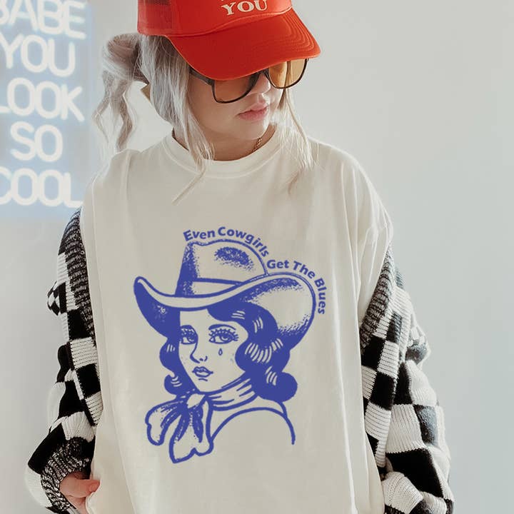 WESTERN-T-SHIRT MIT VINTAGE-GRAFIK FÜR COWGIRLS IN ÜBERGRÖSSE für den Großhandel von Illustrated Society
