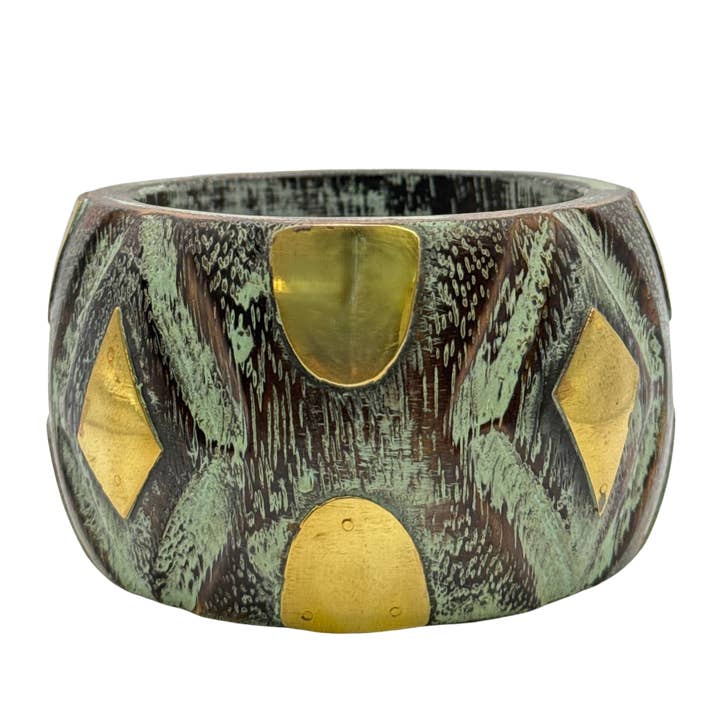 Treasure Jewelry - Wholesale Bangle Bracelet - Rustic Handcrafted Wooden Bangle with Brass Inlays3