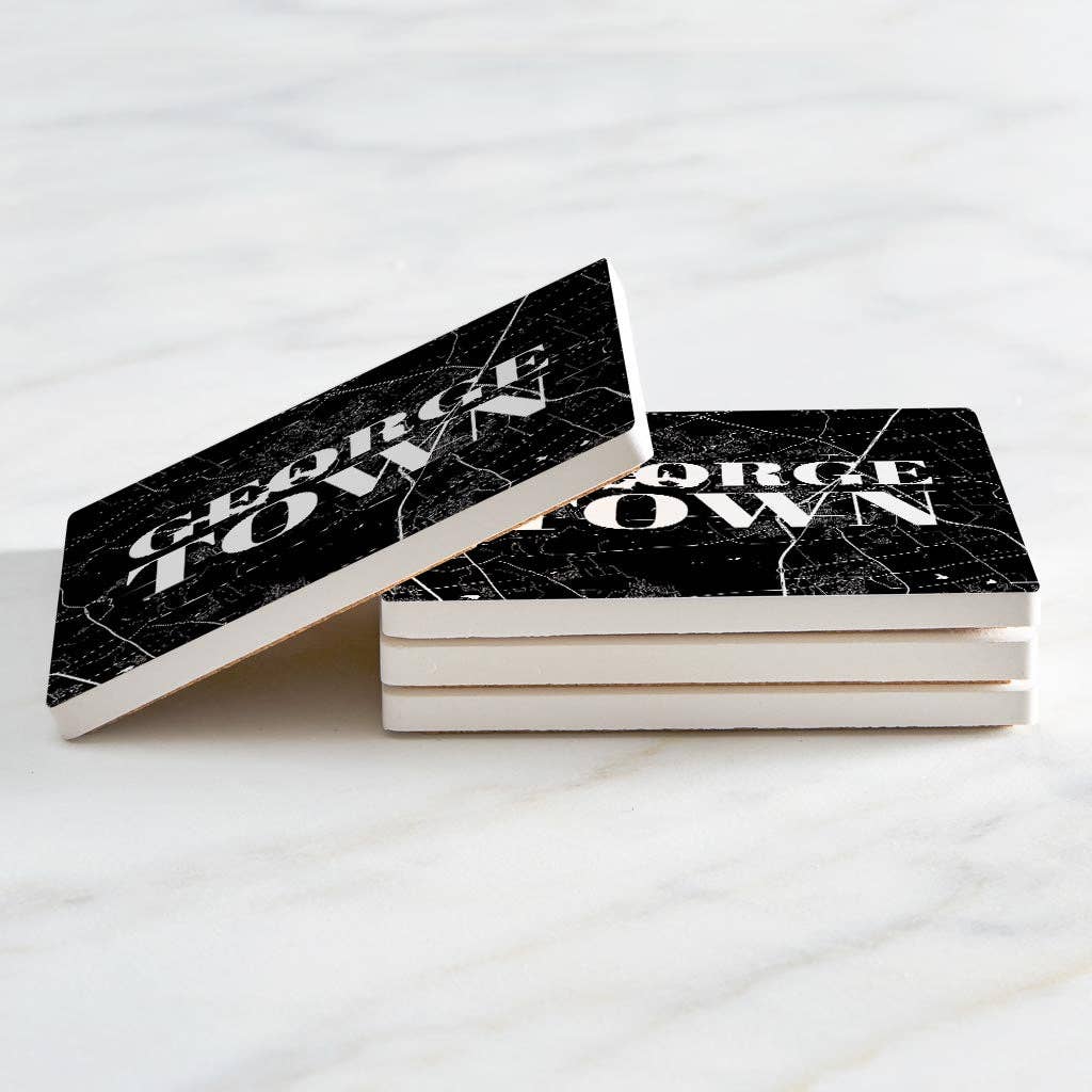 Love Local - Wholesale Coasters - Minimalistic B&W Texas Georgetown Map| Absorbent Coasters | Set of 4 | Min 22