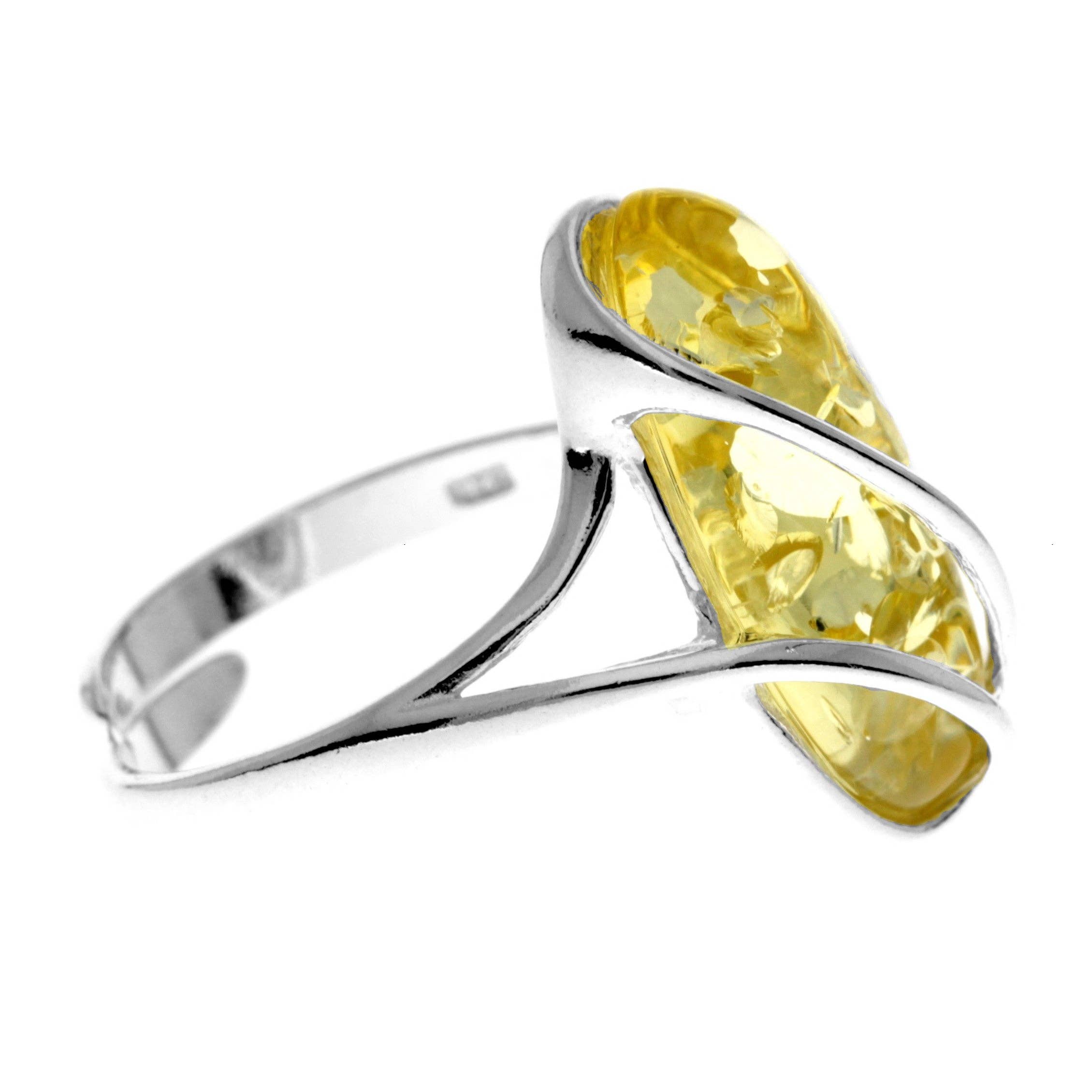 SilverAmber Jewellery - Wholesale Cocktail/Statement Ring - 925 Sterling Silver & Genuine Baltic Amber Adjustable Ring GL423A15