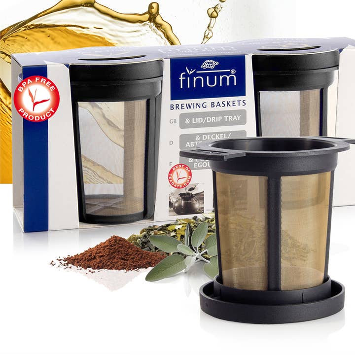 finum - Wholesale Tea Strainer/Infuser - 2 BREWING BASKETS M, Permanent Filter, black