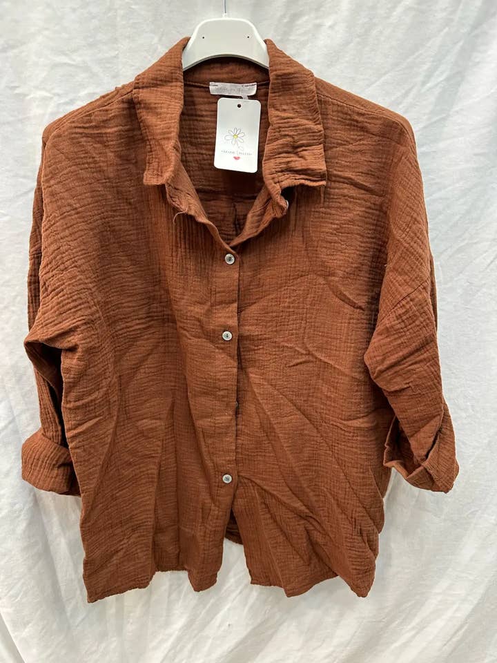 Mimi & Gogo - Wholesale Button Down Shirt - Women's - Plain cotton gauze shirt @10787_ChGazUni7