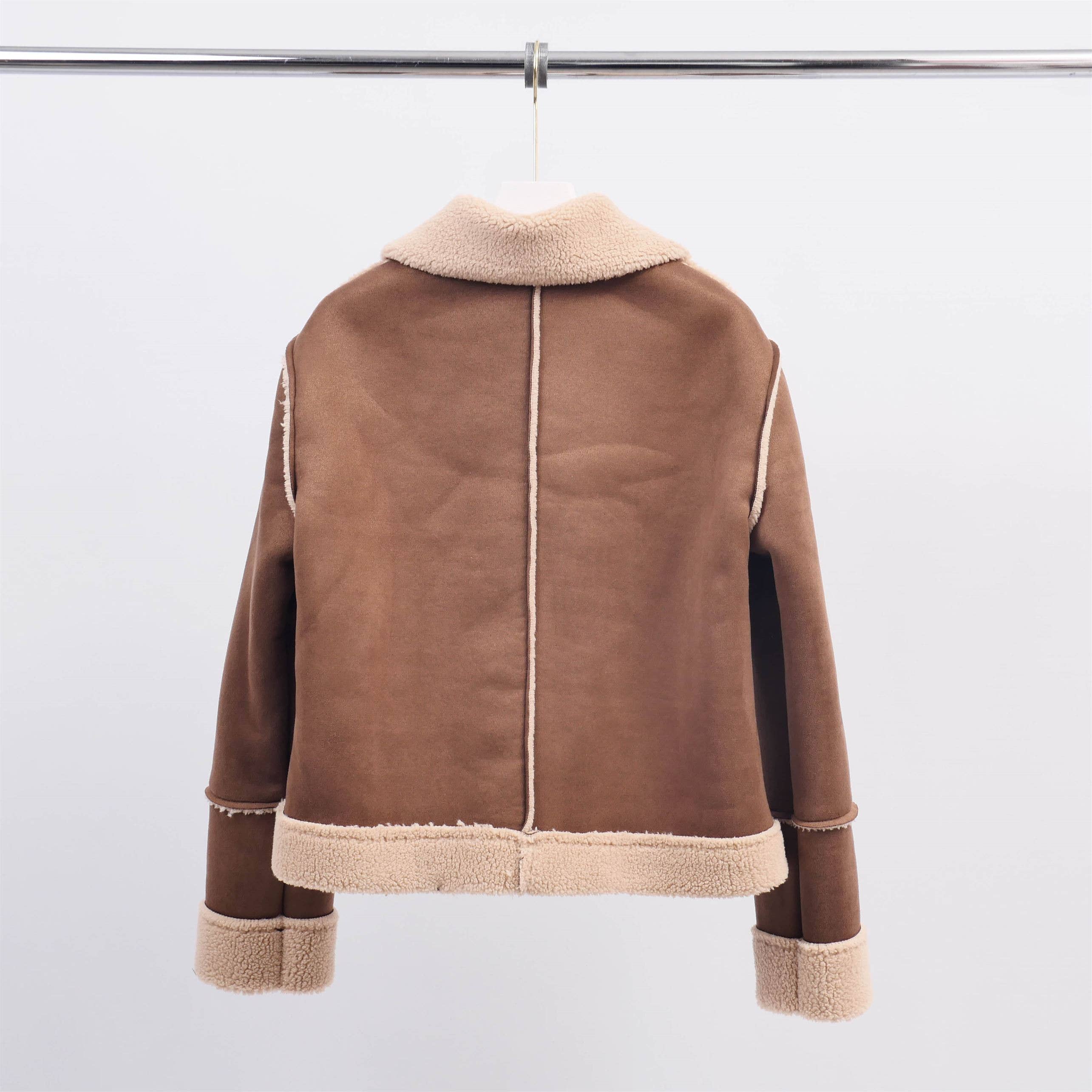 Brown CVGI164 Suede Faux Sheepskin Jacket for wholesale on Faire1