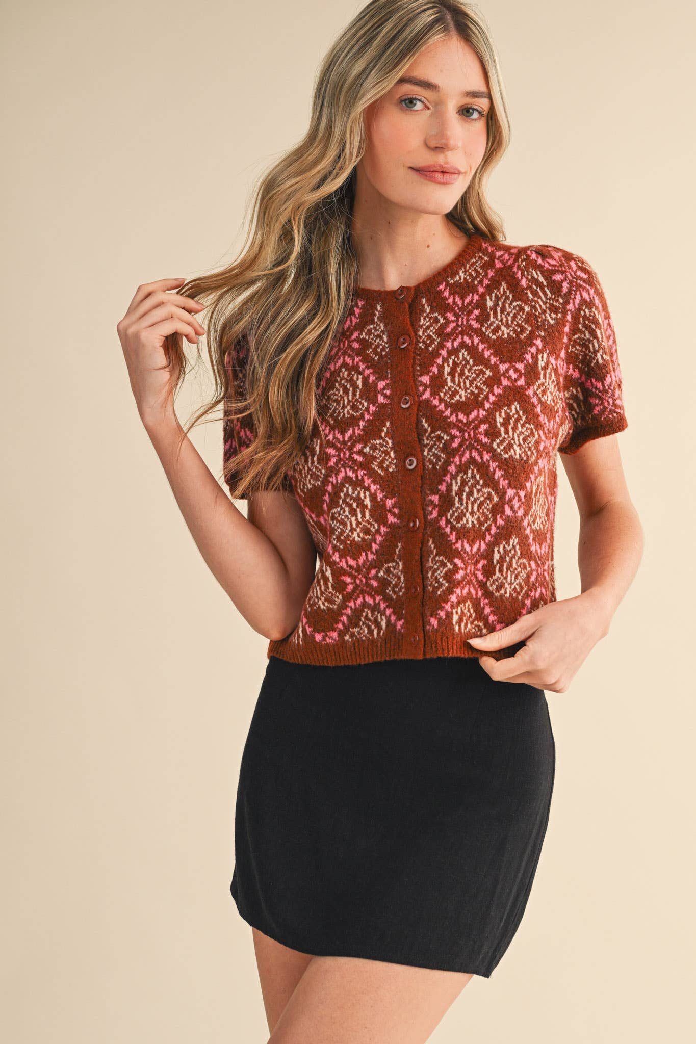 &MERCI - Wholesale Cardigan - Women's - FLORAL SHORT SLEEVE SWEATER CARDIGAN MSW1125854