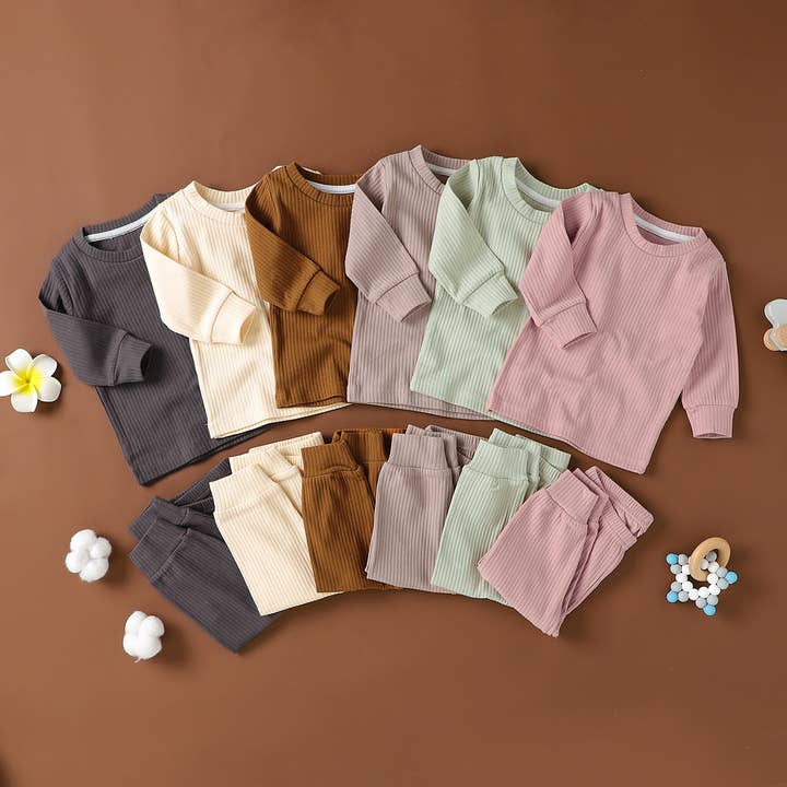 Kids Knit Long Sleeve Top and Pants Set Comfortable Cotton Loungewear for wholesale by VERDAVUE