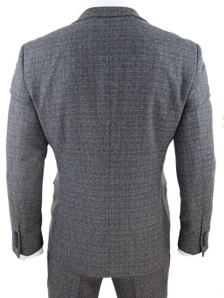 Armada Traje retro vintage de 3 piezas para hombre en tweed azul marino a cuadros de venta al por mayor en Faire
