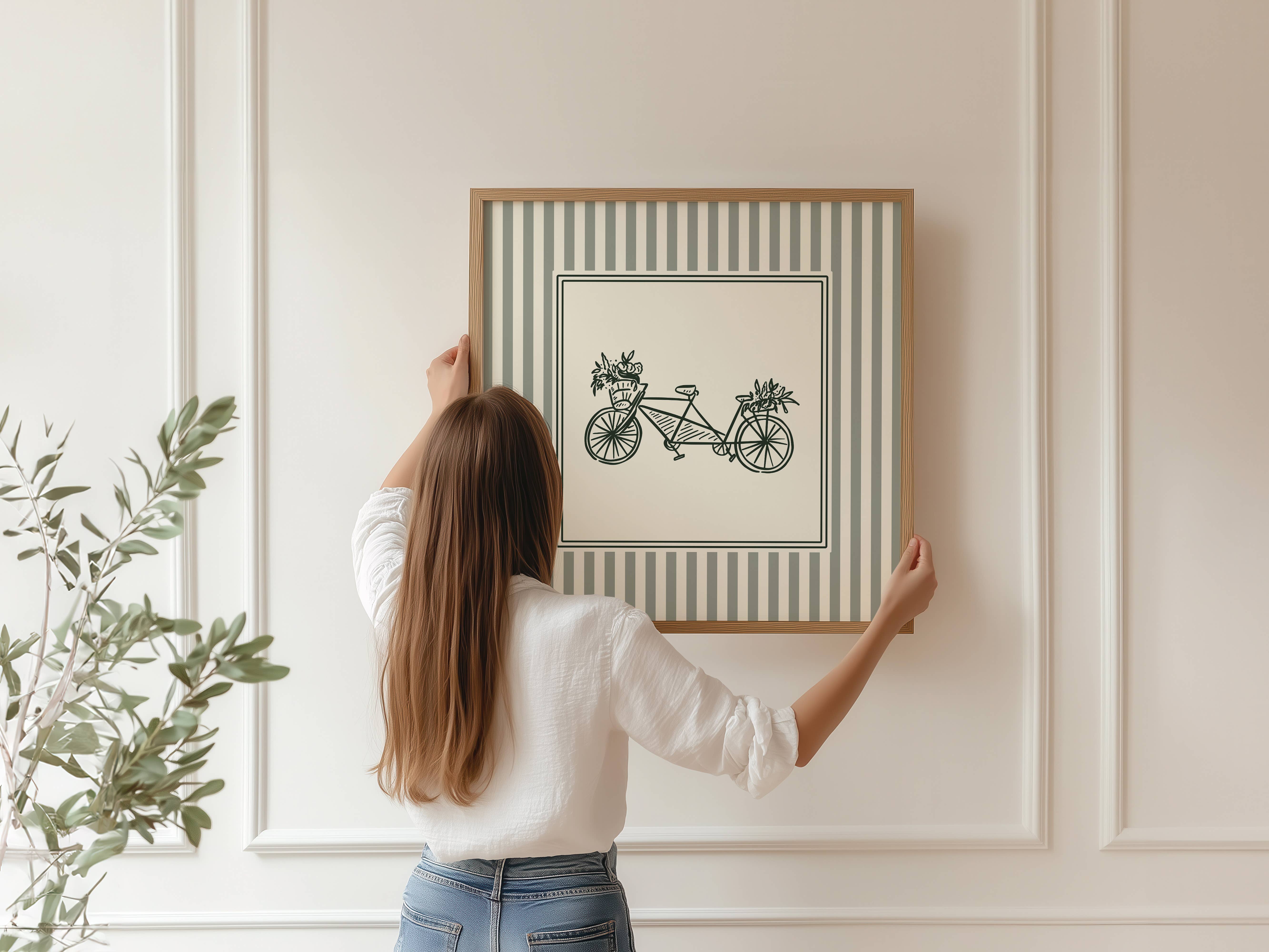 Paperly Creative Co - Wholesale Art Print - Bike with Flowers Art Print (Sage Green Stripe)9
