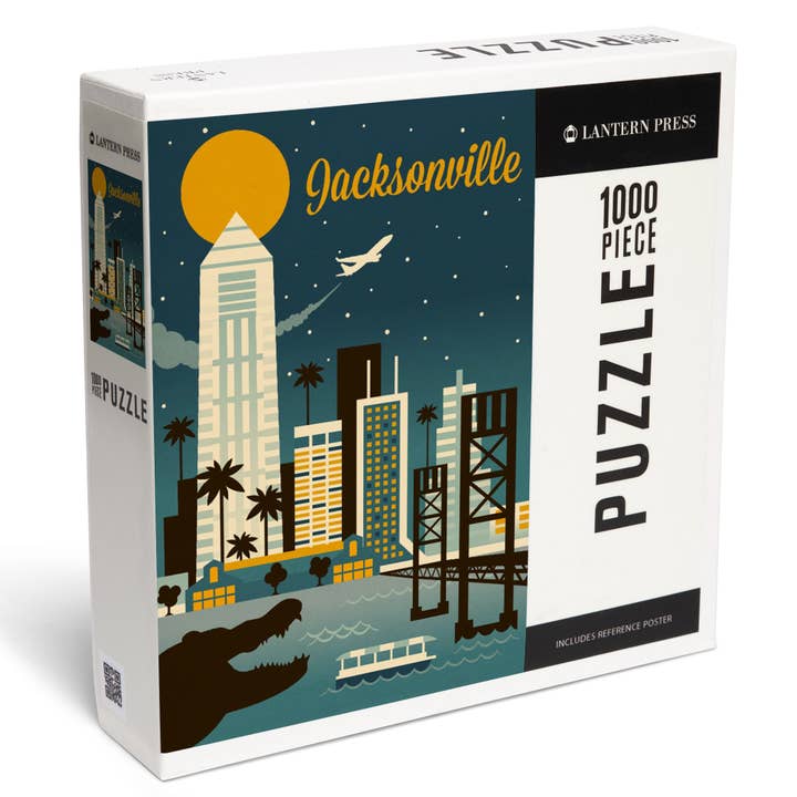 Puzzle da 1000 pezzi Serie Skyline Retrò di Jacksonville, Florida per la vendita all'ingrosso da parte di Lantern Press