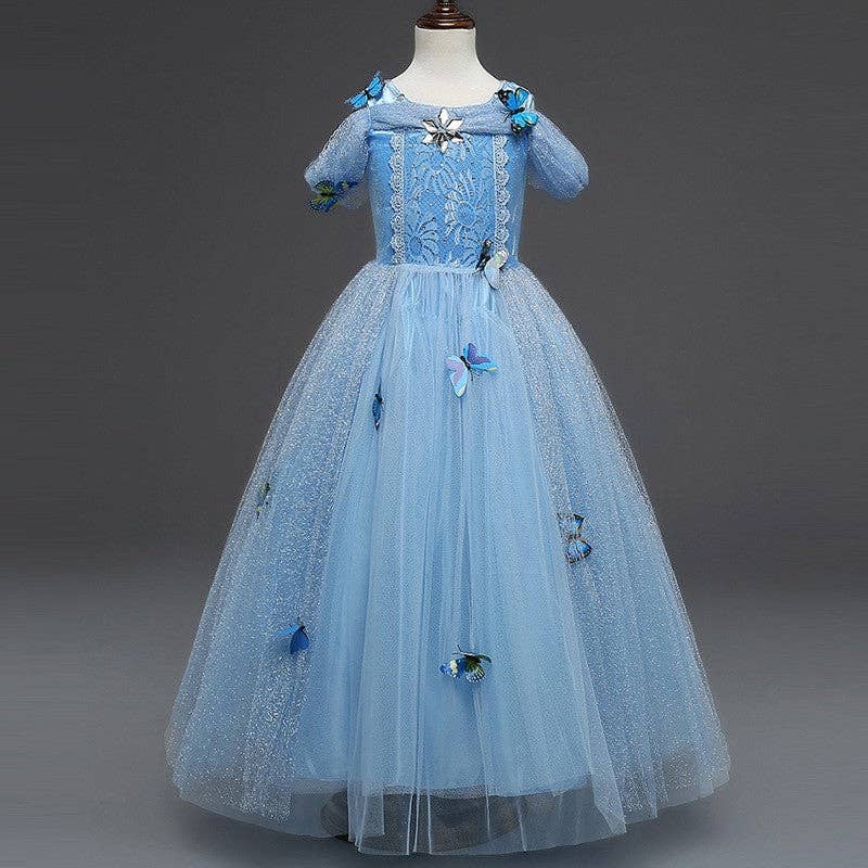 BLUE Solid Color Cinderella Girl's Puff Dress for wholesale on Faire6