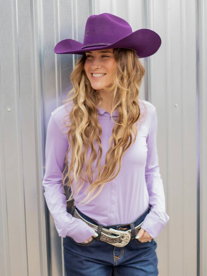 Pullover met knopen van lichtgewicht stretch jersey#8 voor wholesale door Cowgirl Tuff Co. / B. Tuff Jeans