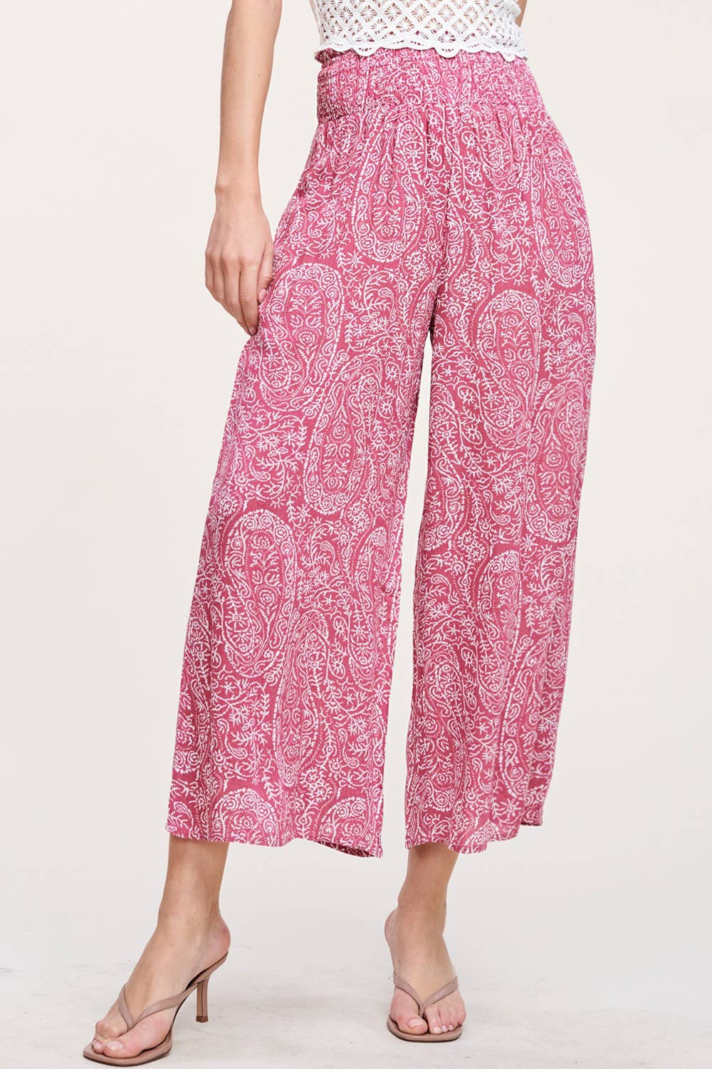 La Miel - Wholesale Pants - Women's - JCP4225-Boho Paisley Print Wide Leg Flowy Pants with Pockets26