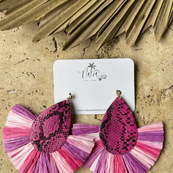 Nakoa The Label – wholesale Dangle earrings – Barcelona Raffia Fringe Earrings - Bubblegum