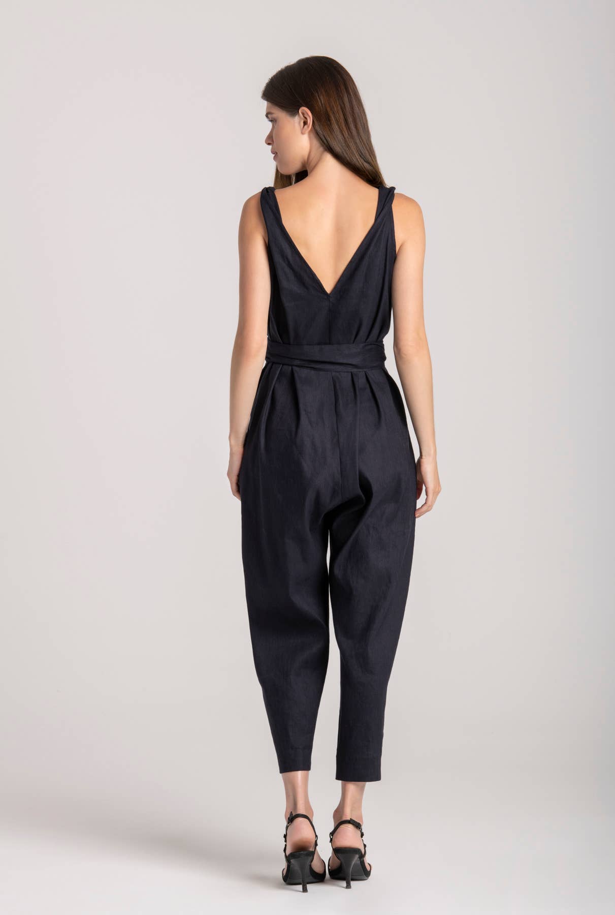 BLACK TITAN LINEN JUMPSUIT for wholesale on Faire3