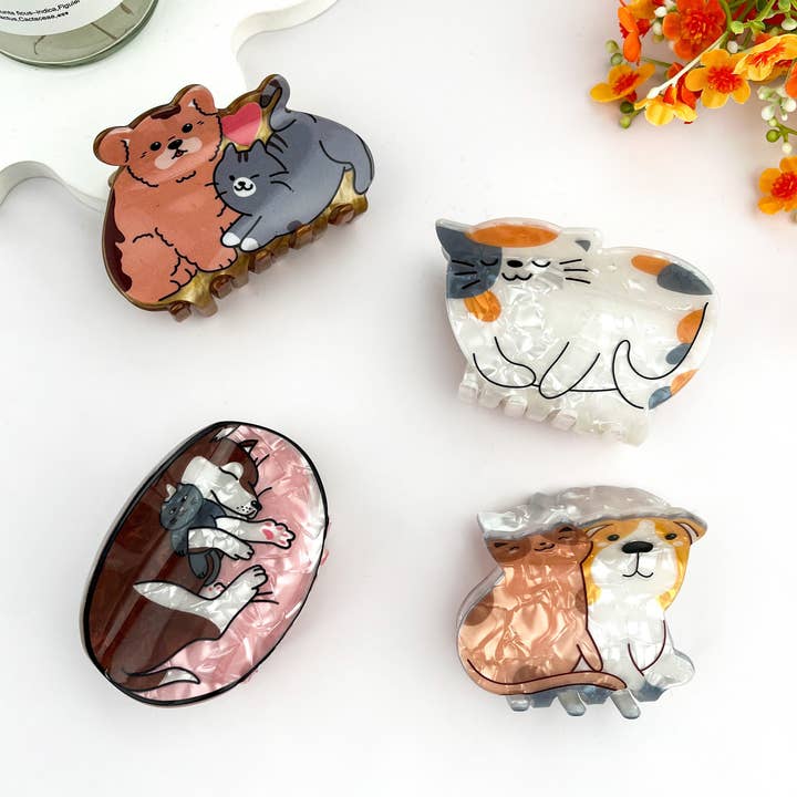 Playful Cute Kitten Acrylic Animal Hair Claw Clip for wholesale by mildstyles