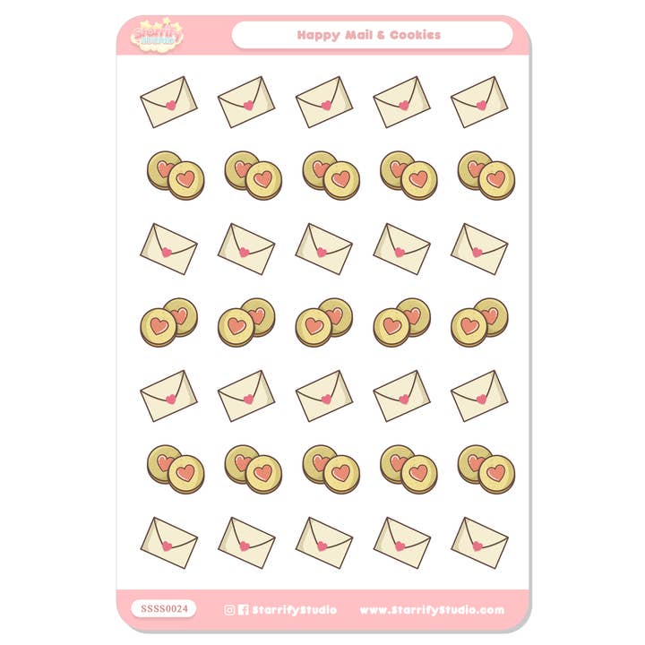 Happy Mail & Cookies Sticker Sheet for wholesale by Pastel Dreamer, LLC.