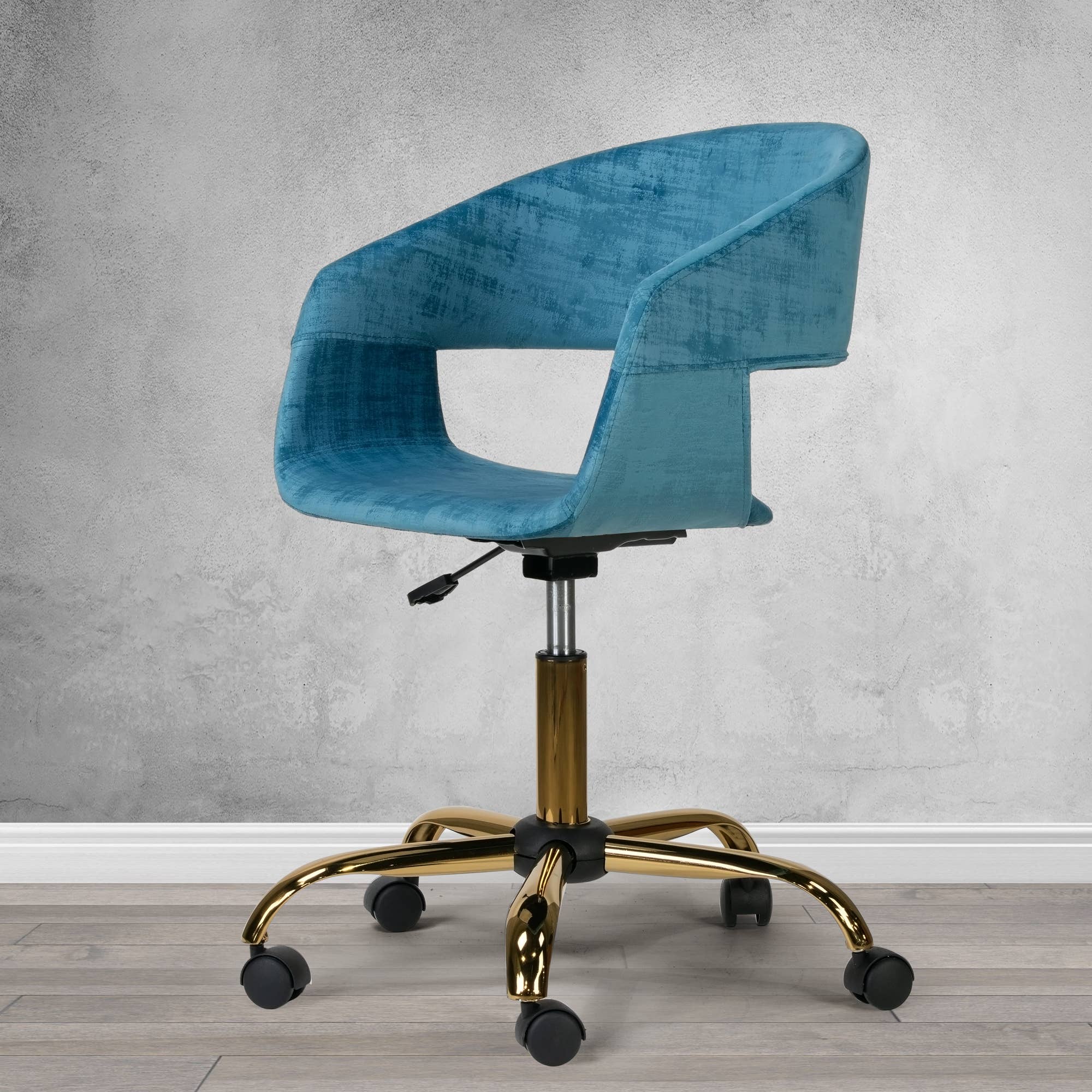 Glamour Home - Wholesale Chair - Amani Blue Velvet Office Chair with Golden Metal Base7