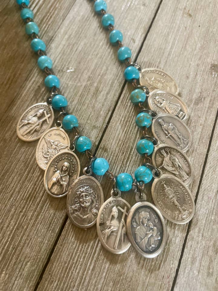 11 Saint Medals Necklace-Spiritual/Religious/Gift for wholesale by Savannah Hoffman Designs Artisan Jewelry