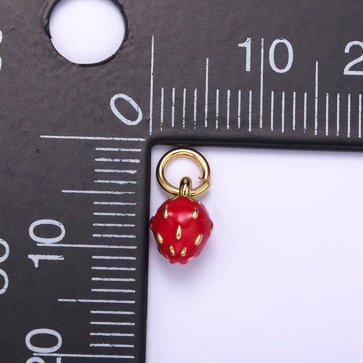 Aim Eternal - Wholesale Individual Charm/Pendant - 24K Gold Filled Red Strawberry Fruit Enamel Mini Charm | C6662