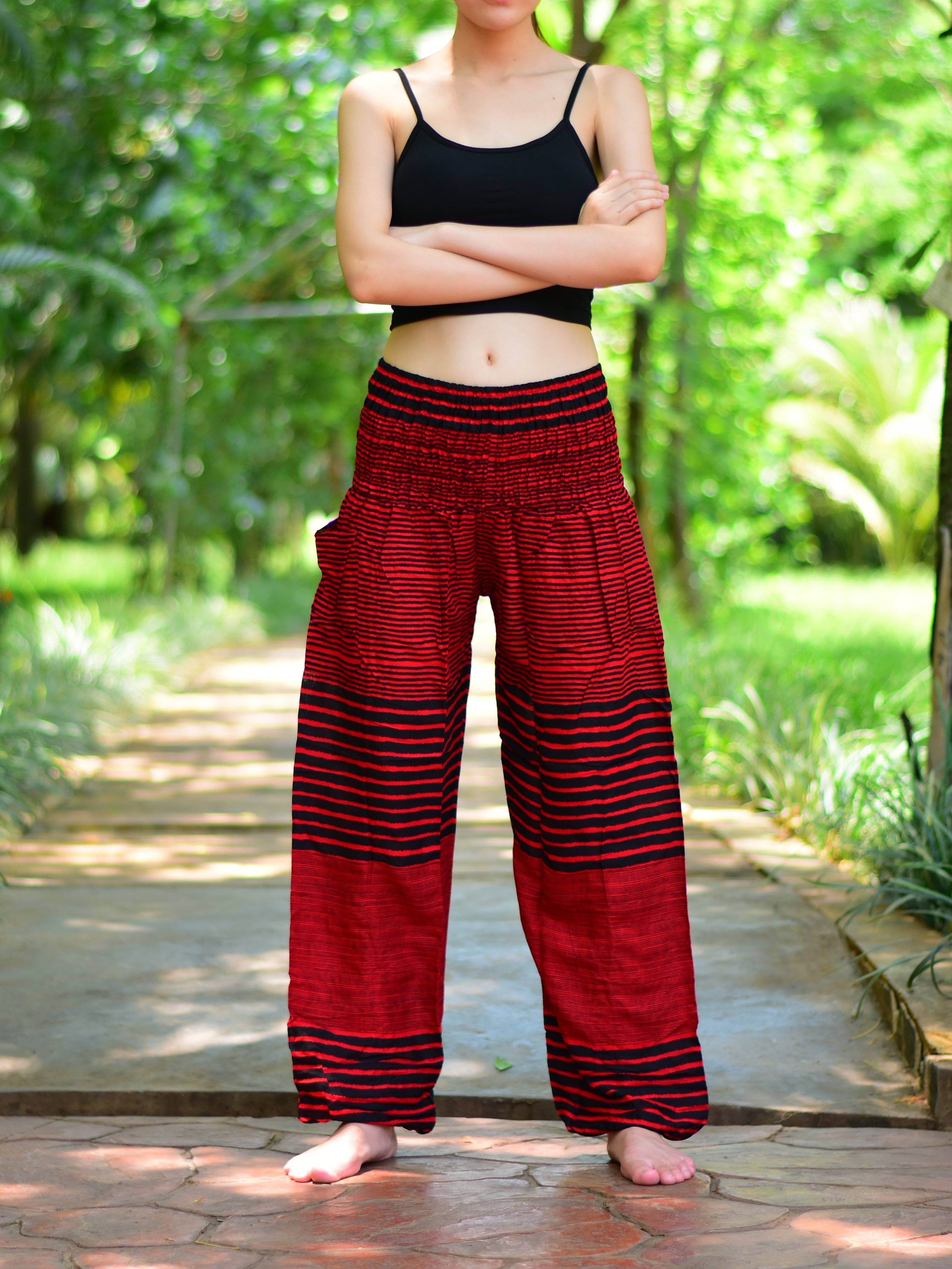 Red Patch Stripe Elasticated Waist Harem Pants for wholesale on Faire5