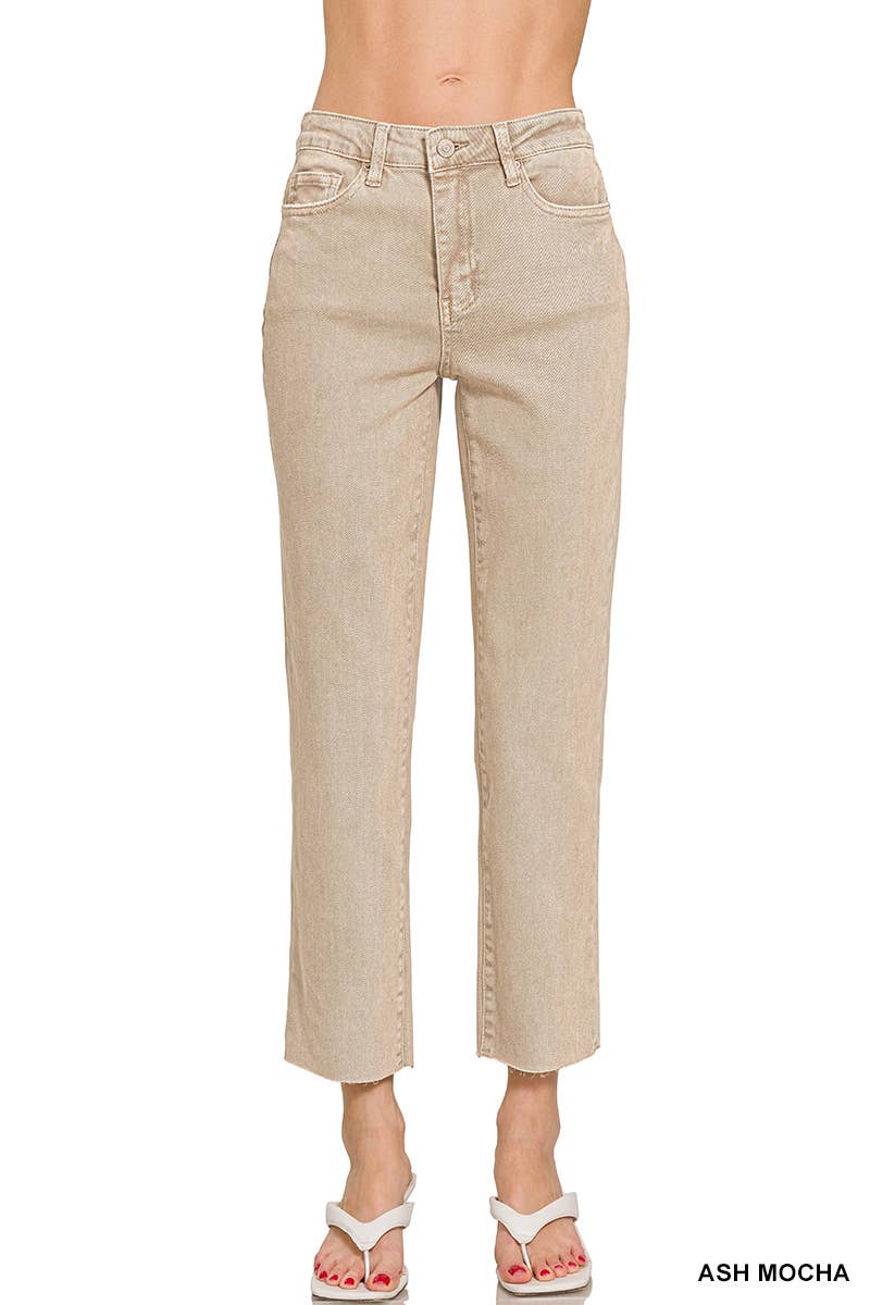 42POPS – wholesale Jeans - Dam – SI-26532 Syra Tvättade Högmidjade Croppade Raka Byxor0