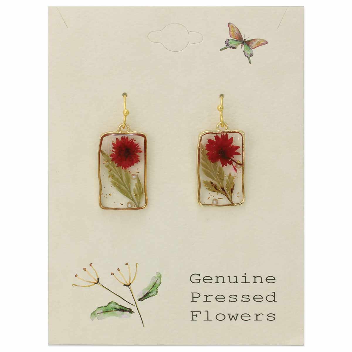 ZAD - Wholesale Dangle Earrings - Cottage Red Dried Flower Rectangle Earrings1