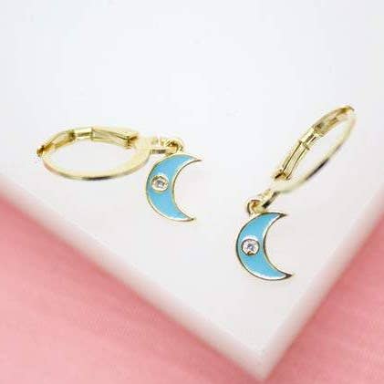 18K Gold Filled Crescent Moon Huggies Earrings With CZ Stones (L162) for wholesale by MIA Jewelry