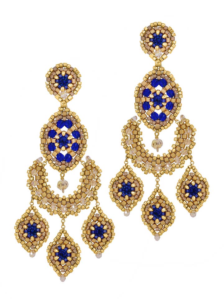 Waterfall Chandelier-Ohrring in Gold und Lapisblau, E24632 für den Großhandel von Miguel Ases