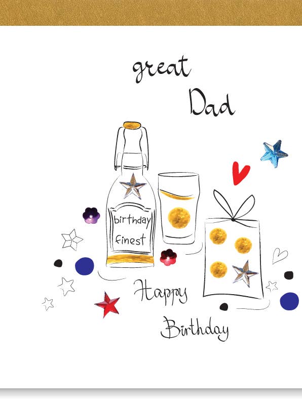 J37 Dad Birthday Hand-Finished Sequin Card for wholesale by SABIVO Design