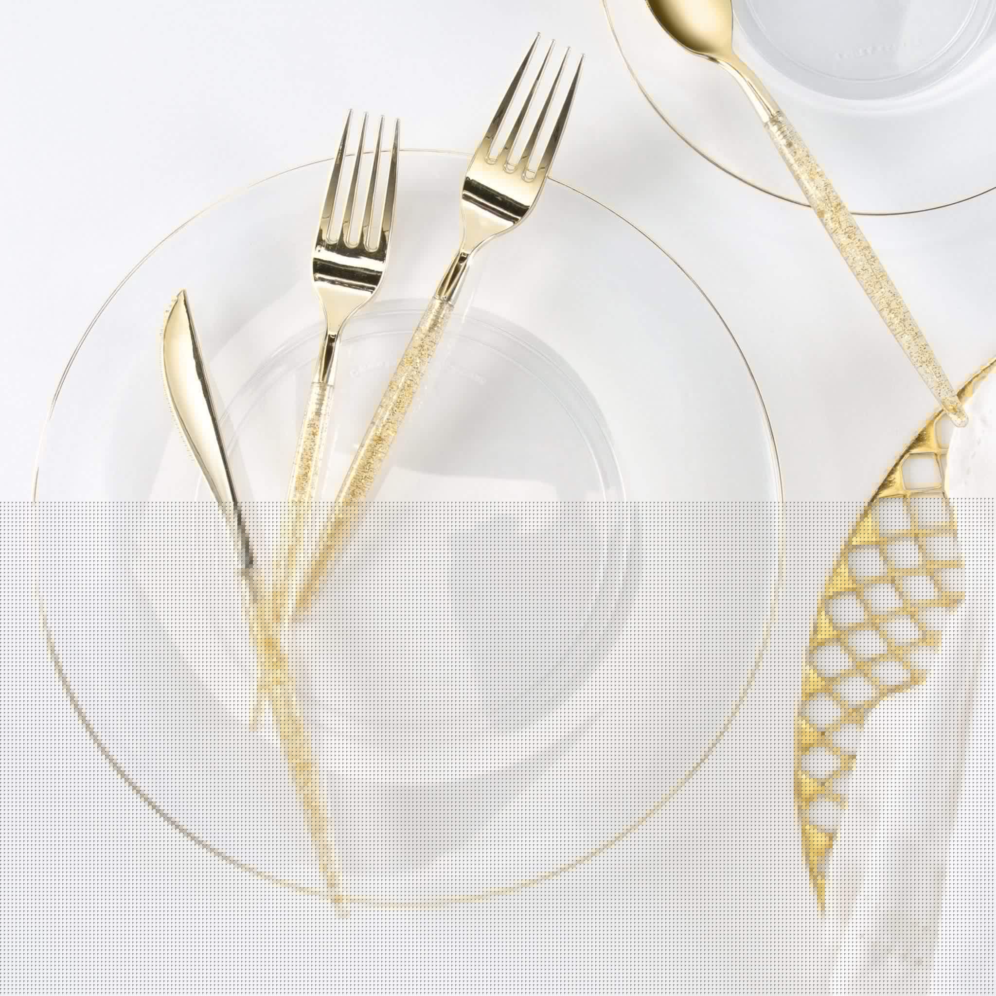 Luxe Party - Wholesale Disposable Plate - Round Clear • Gold Plastic Plates | 10 Pack3