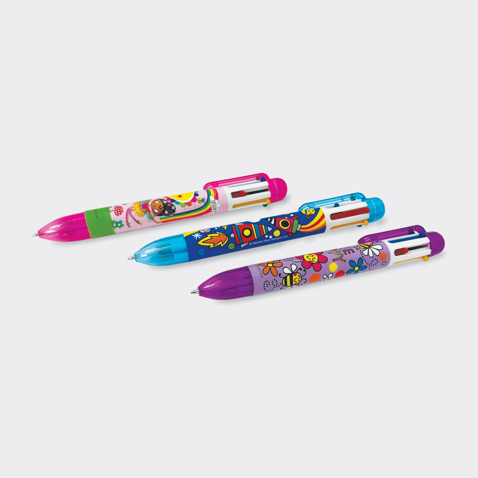Rachel Ellen Designs – wholesale Pen – 6 colour pen CDU (Fairies/Bee Happy/Rockets)1
