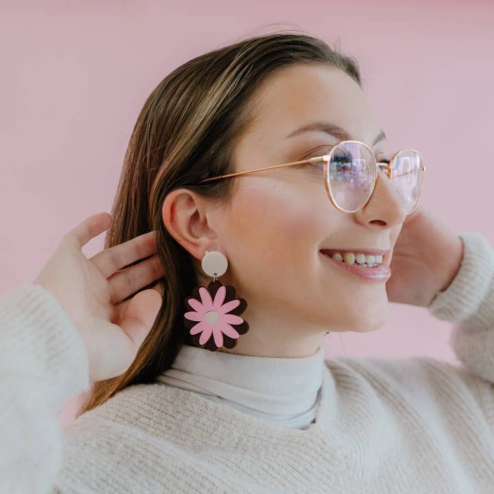 Pink Nade - Wholesale Dangle earrings - 'Ashy' Chocolate Brown / Pink / Beige Dangle3