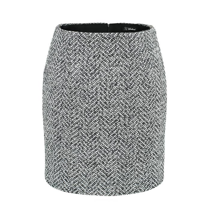 Black and white Short straight tweed skirt for wholesale on Faire3