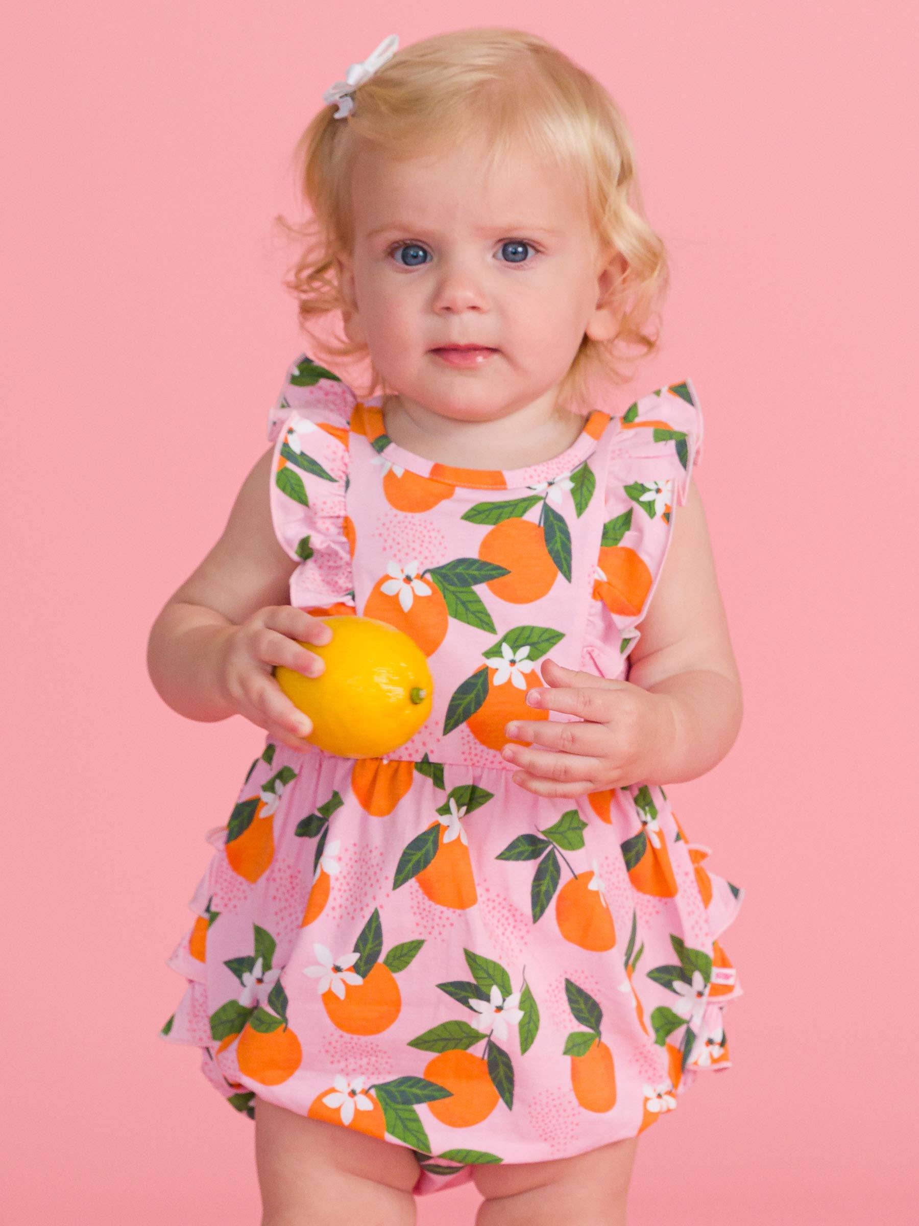 Pink Baby Girls Orange You The Sweetest Tank Waterfall Romper for wholesale on Faire1