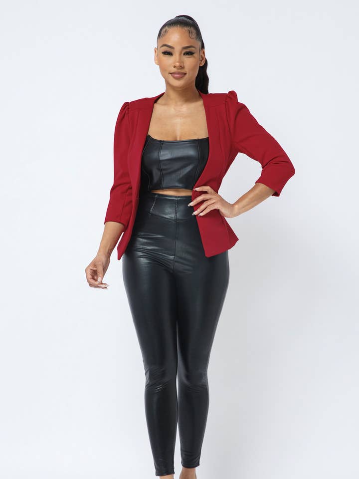 REMOVED BRAND - Wholesale Blazer - Dames - Blazer met pofmouwen en enkele knoopsluiting4