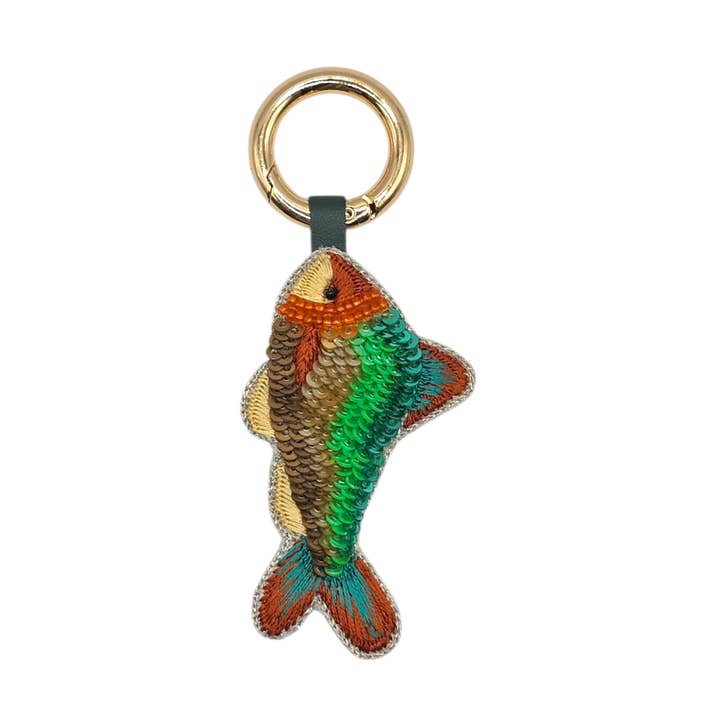 Narratives The Line – Engroshandel Nøglering - Dame – Grøn & Guld Skinnende Perlebesat Fisketaskevedhæng0