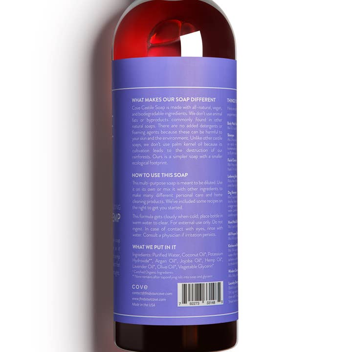 Cove – Engroshandel Kropssæbe/brusegel – Cove Castilla Sæbe 33.8 oz | Økologisk Argan, Jojoba, Hamp Seed4