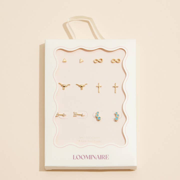 Frem - Wholesale Jewelry Set - 18K Gold-Dipped Stud Earrings with Crosses & Arrows