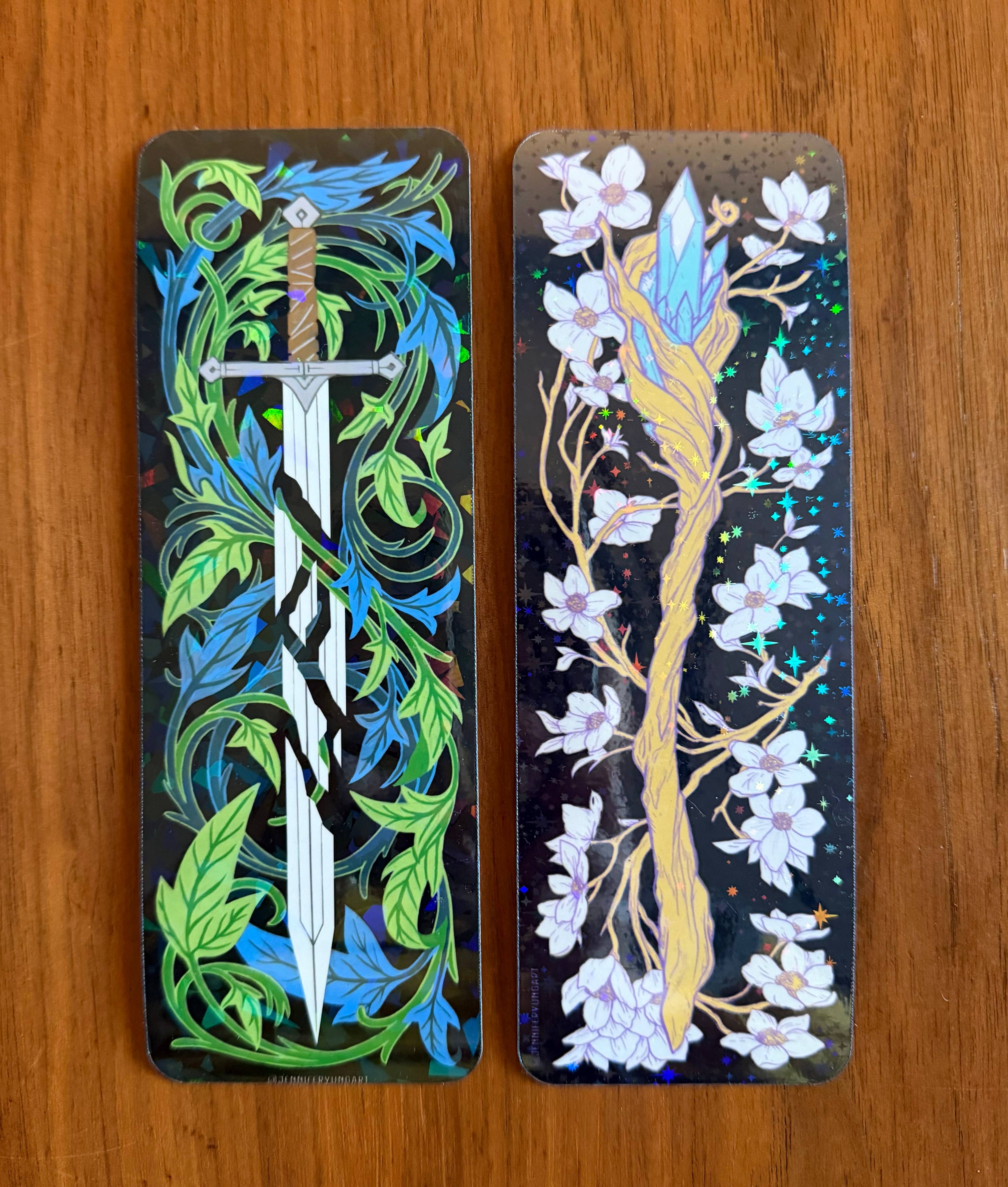 Jennifer Yung Art - Wholesale Bookmark - Fantasy Mystical Sword Wand Botanical Holographic Bookmark 7