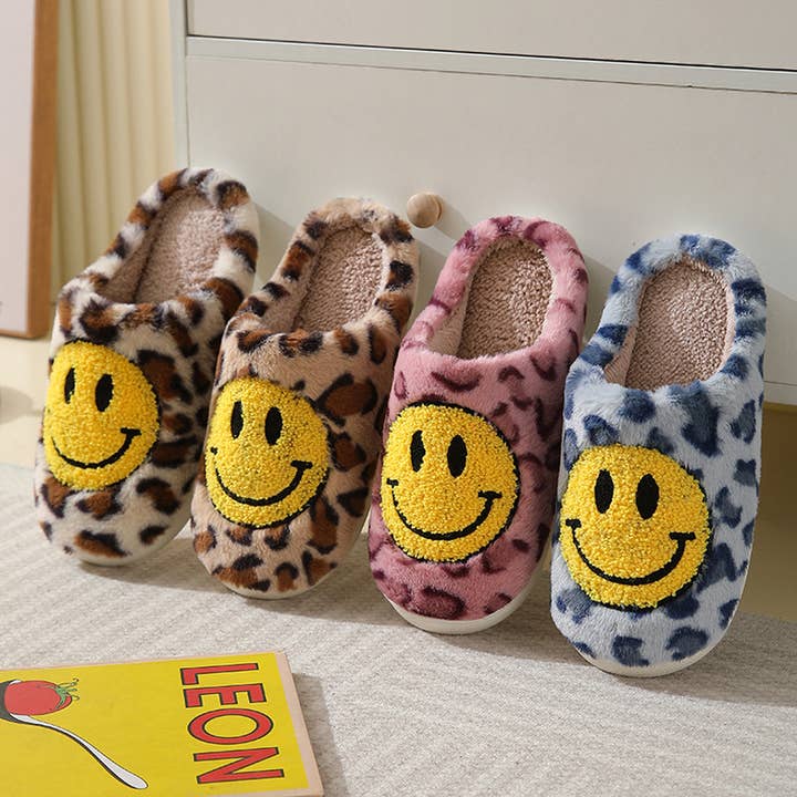 LEOPARD SMILING COTTON FUZZY SLIPPERS WOMEN_CWSHS0278 for wholesale by ACCITY