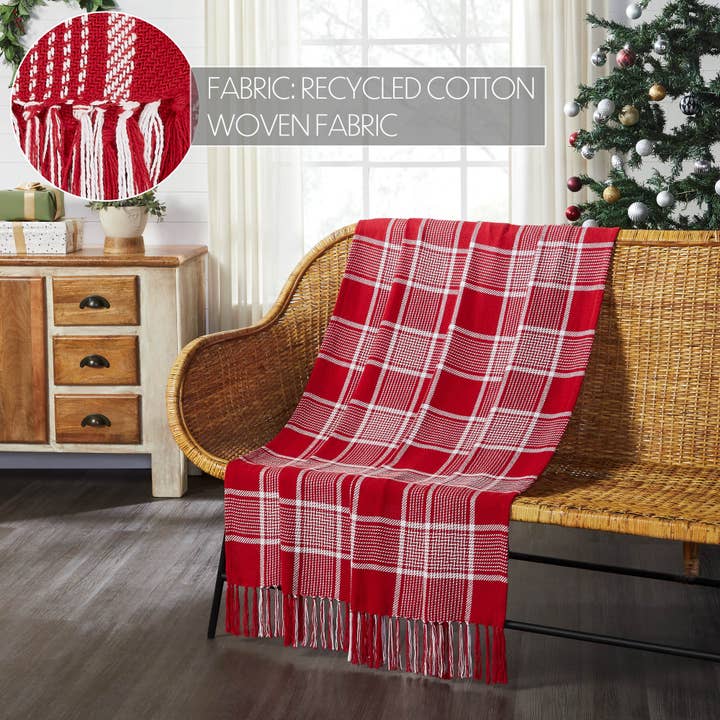 VHC Brands - Wholesale Throw Blanket - Eston Red White Plaid Woven Throw 50x604
