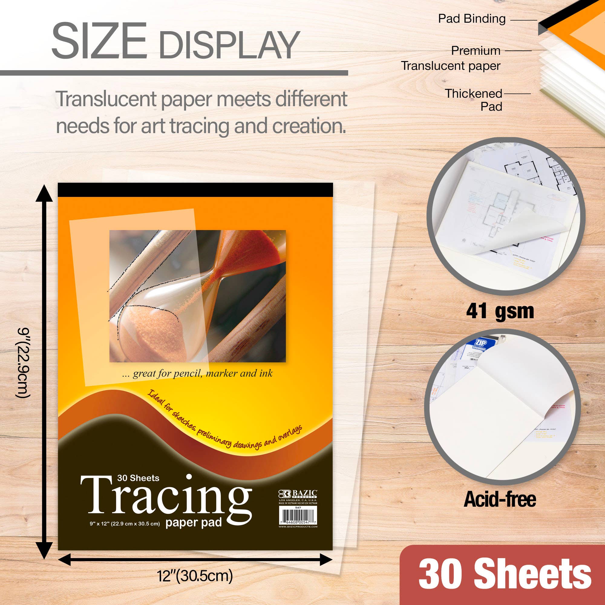 BAZIC Products - Wholesale Sketchbook/Sketchpad - Tracing Paper Pad 9"X 12"(30 Ct.)1